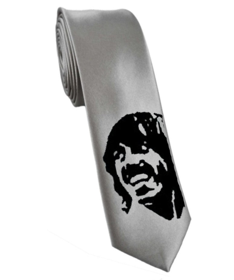 Cravate double guitare Led Zeppelin Jimmy Page, cravate en satin de soie noir peinte à la main