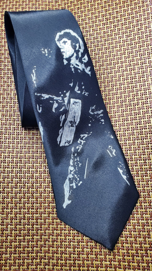 David Bowie Krawatte aus Satinseide, schwarz