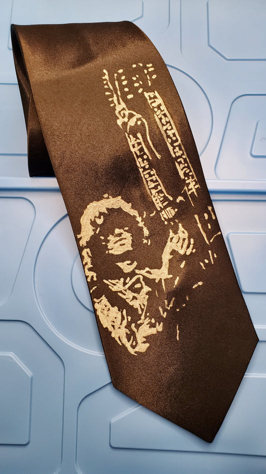 Led Zeppelin Jimmy Page double guitar tie hand-painted black satin silk necktie
