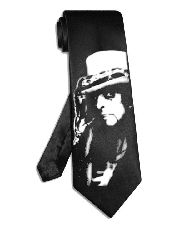 Alice Cooper Krawatte aus schwarzem Satinseidenstoff