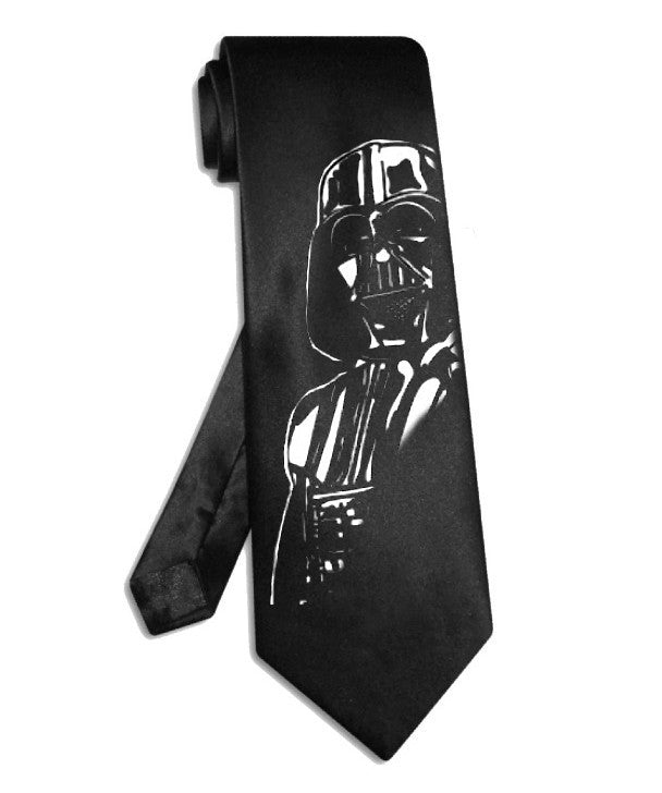 Darth Vader Krawatte aus schwarzem Satinseidenstoff, Anakin Skywalker Krawatte