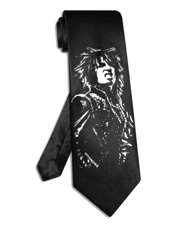 Nikki Sixx Mötley Crüe Krawatte aus schwarzem Satinseidenstoff