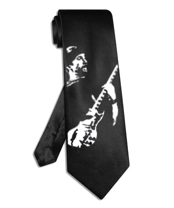 Cravate double guitare Led Zeppelin Jimmy Page, cravate en satin de soie noir peinte à la main