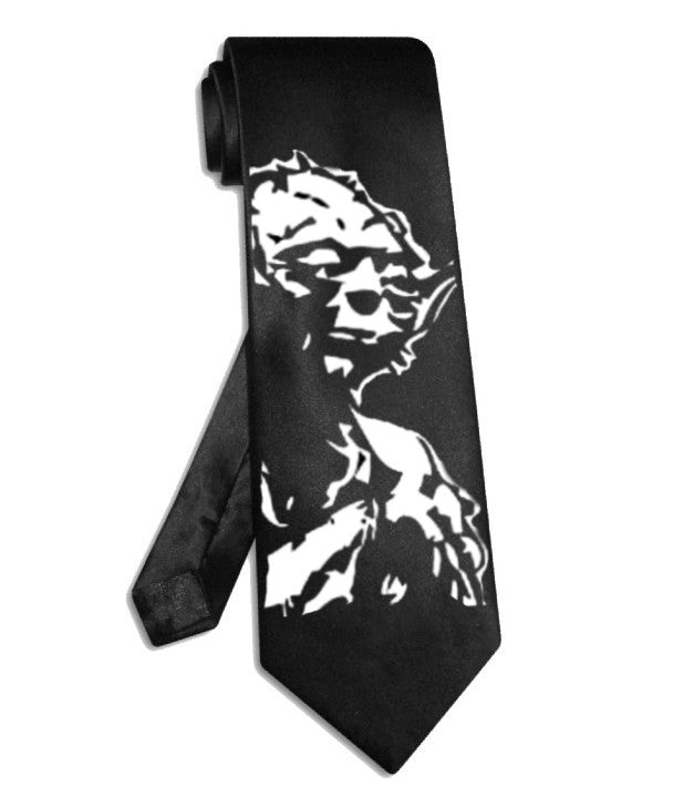 Jedi-Meister Yoda Krawatte aus schwarzem Satinseide, Star Wars Krawatte