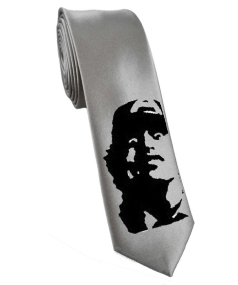 ACDC Angus Young tie 8cm silver satin silk hand-painted necktie