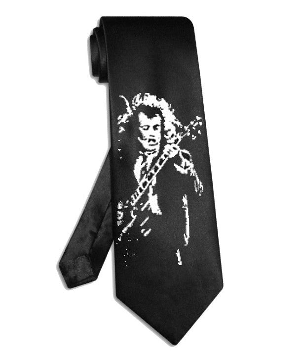 ACDC Angus Young Krawatte aus schwarzem Satinseidenstoff