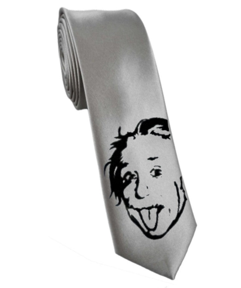 Albert Einstein tie 8cm silver satin silk hand-painted necktie
