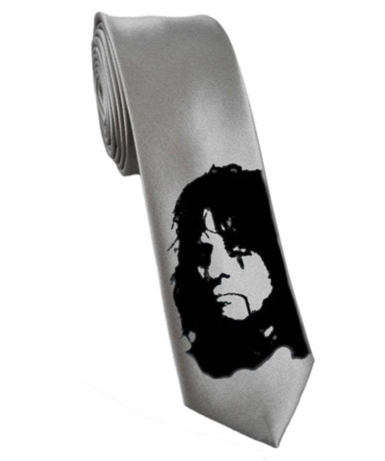 Alice Cooper tie 8cm silver satin silk hand-painted necktie