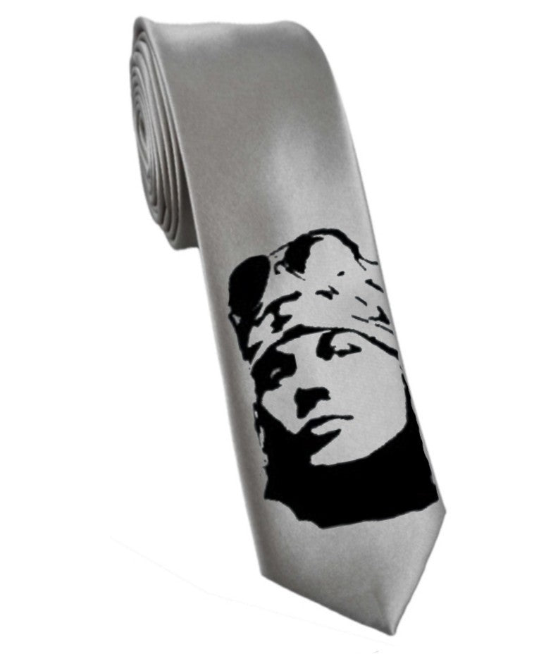 Axl Rose Guns N' Roses tie 8cm silver satin silk hand-painted necktie