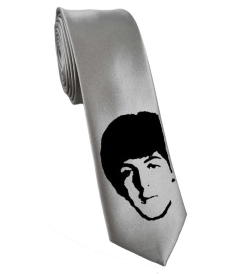 Beatles Paul McCartney tie 8cm silver satin silk hand-painted necktie