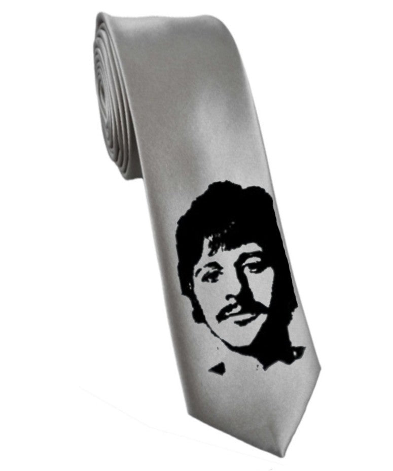 Beatles Ringo Starr tie 8cm silver satin silk hand-painted necktie