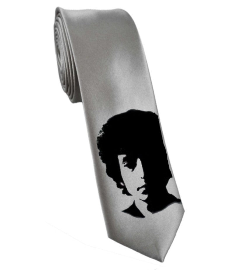 Bob Dylan tie 8cm silver satin silk hand-painted necktie