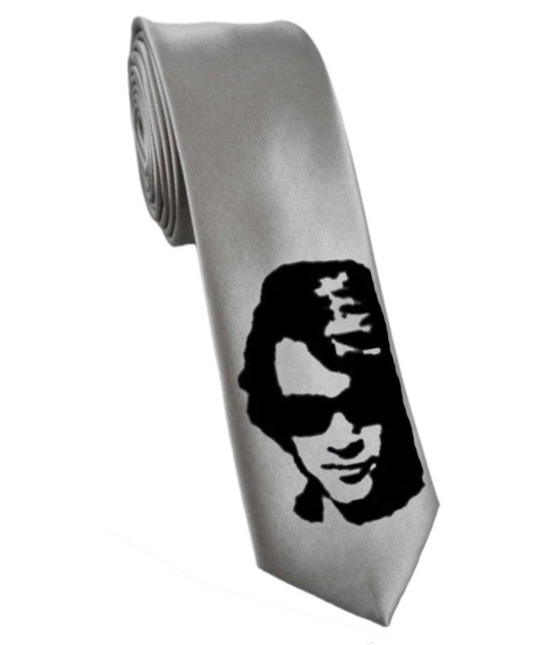 Jon Bon Jovi tie 8cm silver satin silk hand-painted necktie