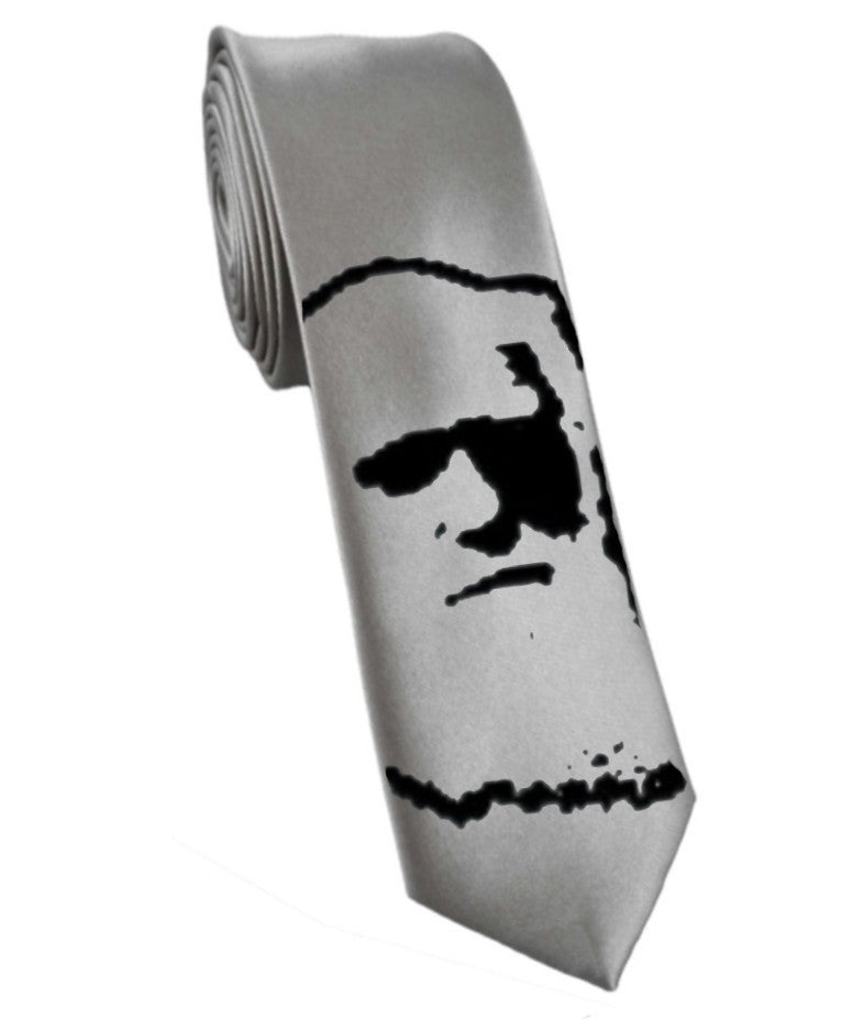 Charles Darwin tie 8cm silver satin silk hand-painted necktie