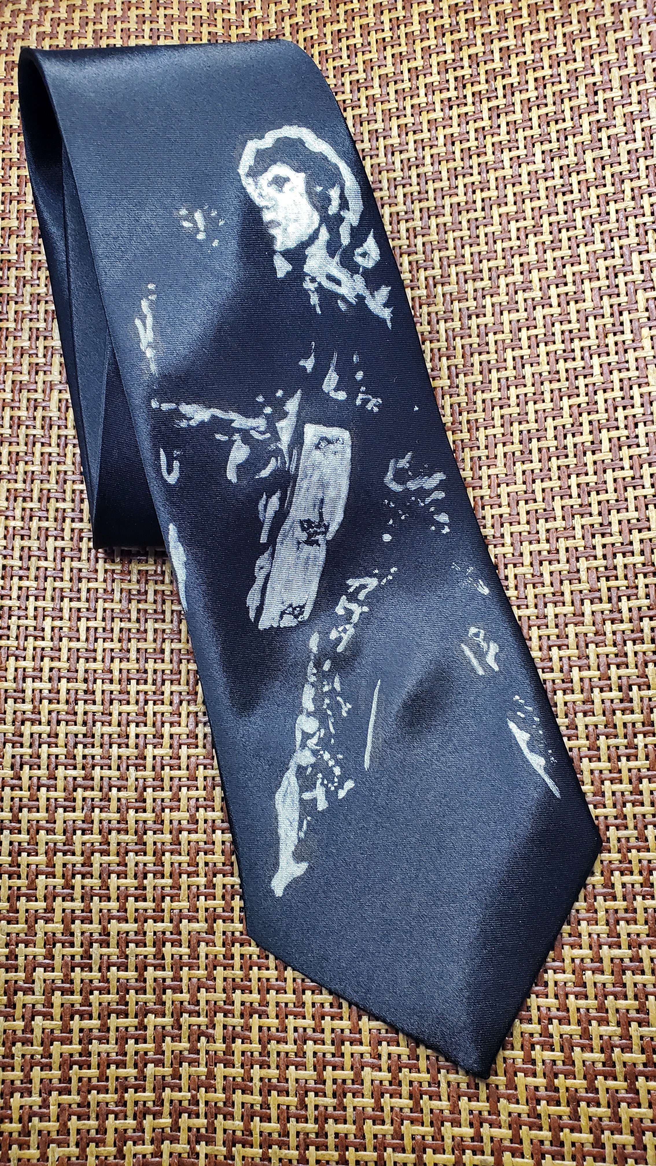 David Bowie necktie satin silk black tie
