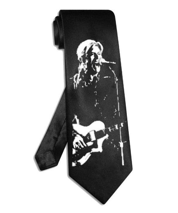 David Bowie playing guitar necktie satin silk black tie