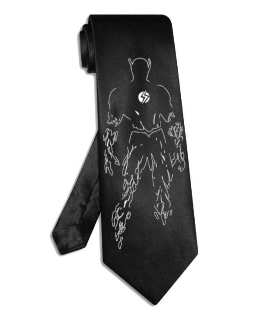 Krawatte mit Flash-Silhouette, schwarzer Satin, DC-Superhelden-Krawatte