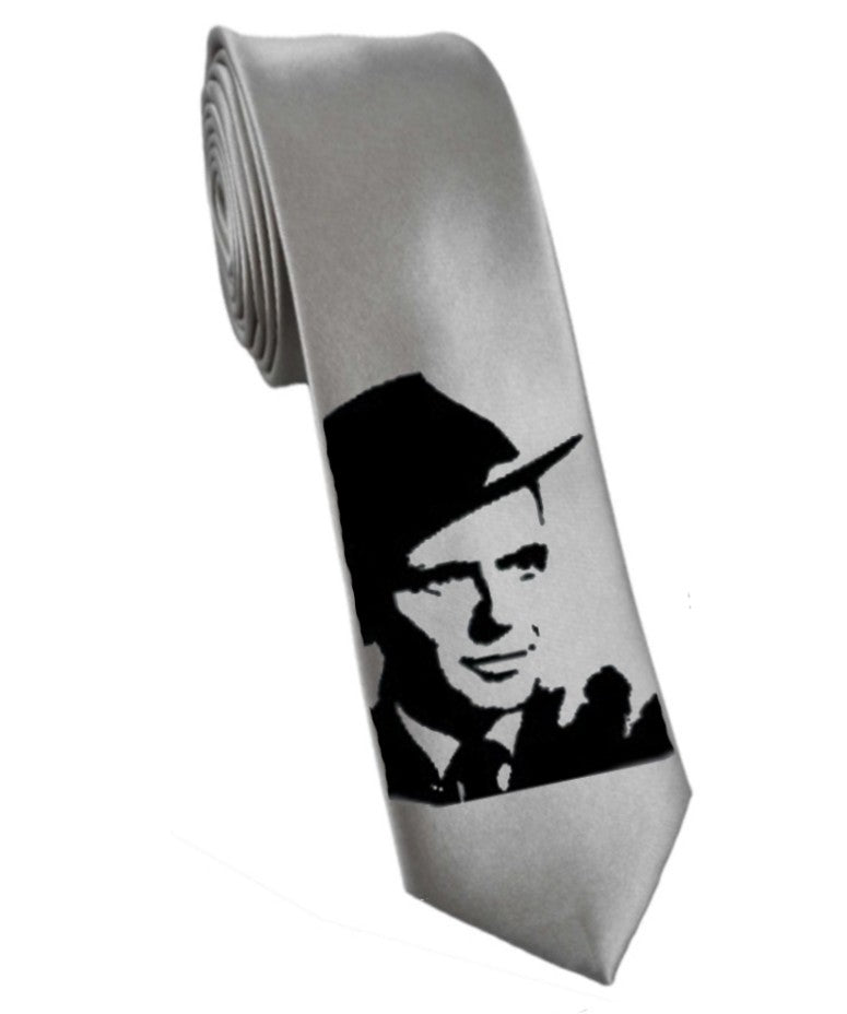 Frank Sinatra tie 8cm silver satin silk hand-painted necktie