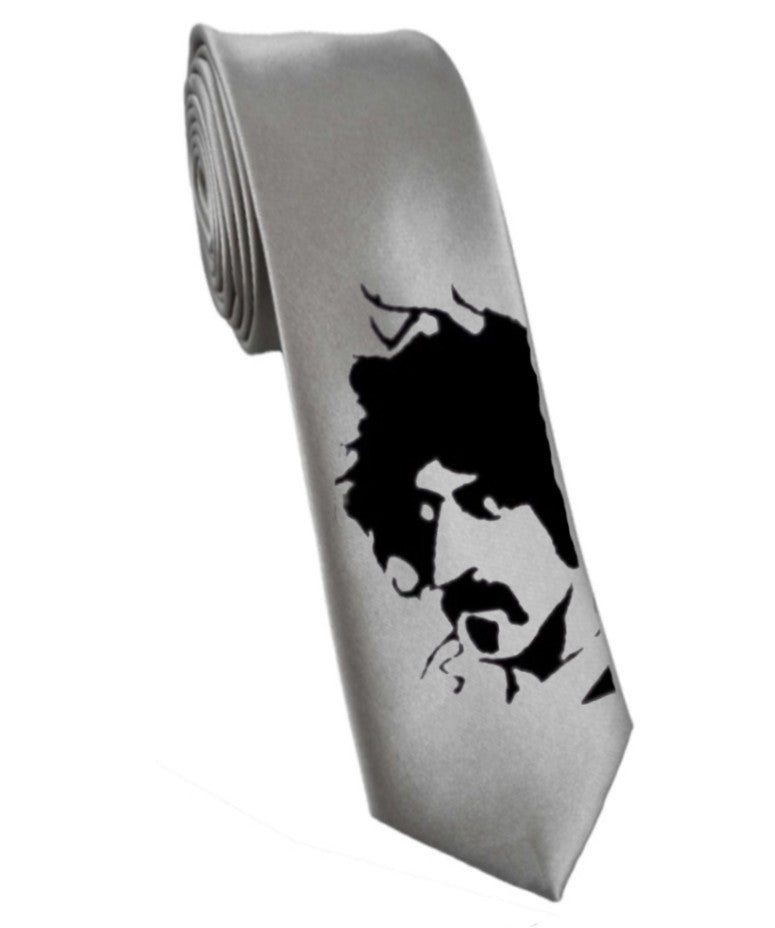 Frank Zappa necktie silver satin silk hand-painted tie