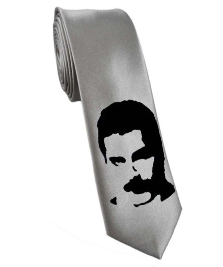 Freddie Mercury Queen necktie silver satin silk hand-painted tie