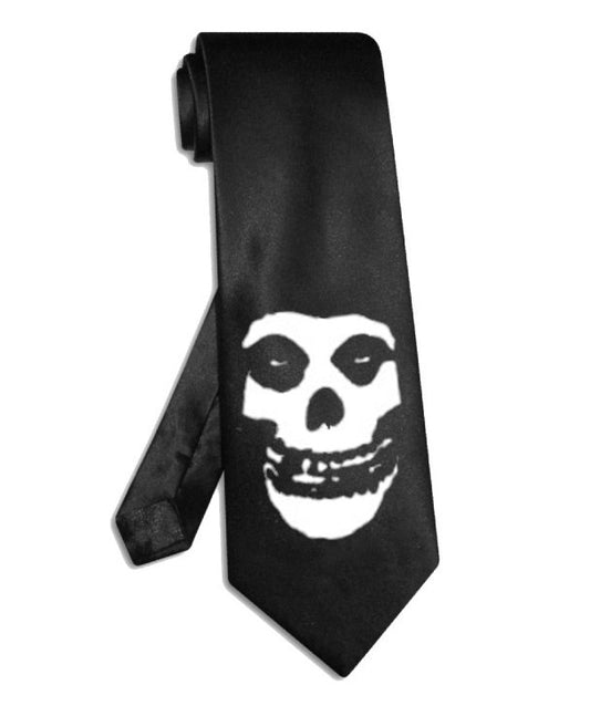 Misfits skull tie black satin silk necktie