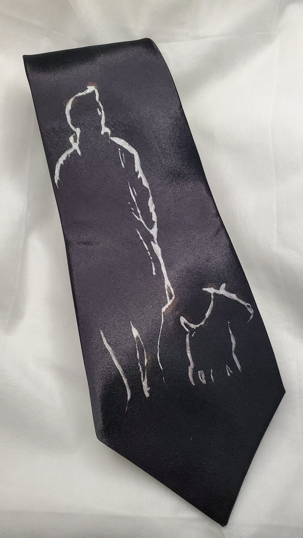 Tintin and Snowy dog tie black satin silk necktie