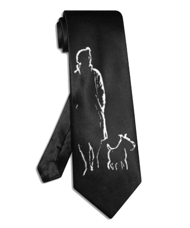 Tintin and Snowy dog tie black satin silk necktie