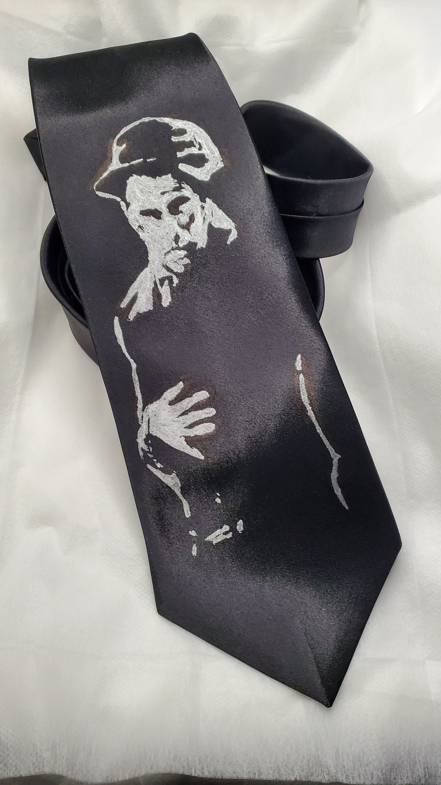 Tom Waits Krawatte aus schwarzem Satinseiden