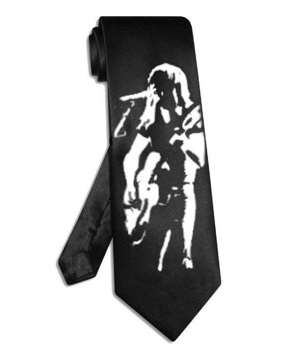 ACDC Malcolm Young tie black satin silk necktie