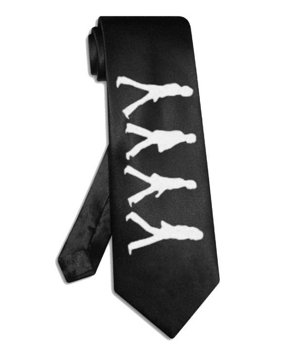 Krawatte mit Beatles Abbey Road Silhouette, schwarze Satinseide