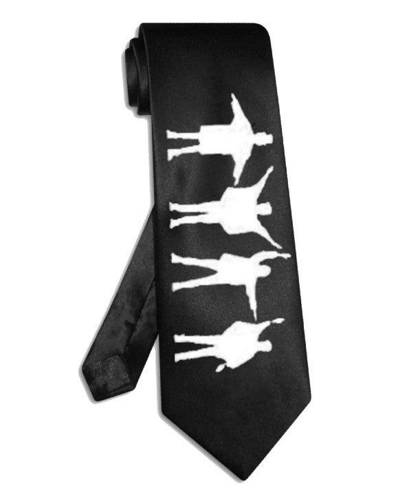 Beatles help sign silhouette tie black satin silk necktie