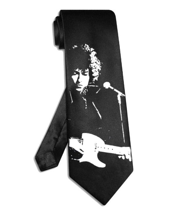 Bob Dylan guitar playing tie black satin silk necktie