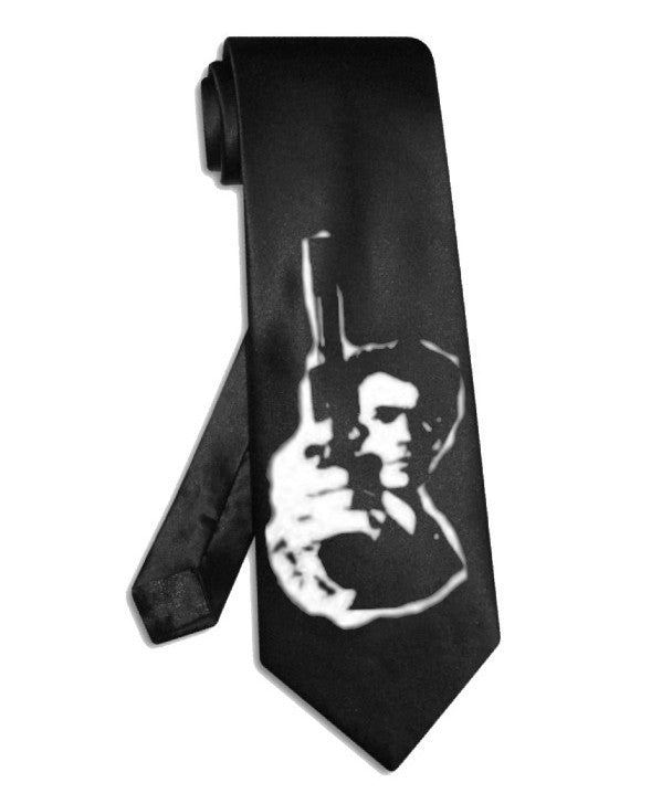 Clint Eastwood Dirty Harry tie black satin silk necktie
