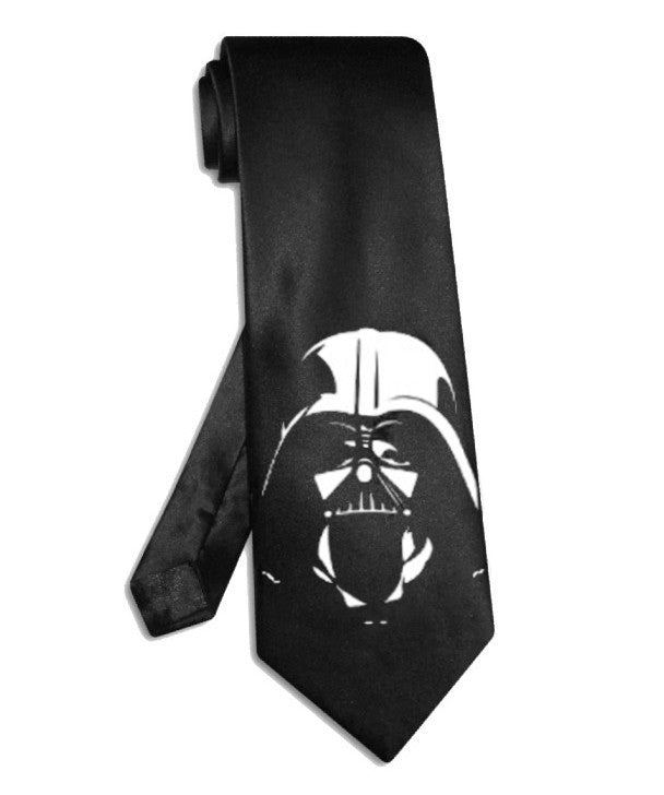 Darth Vader helmet necktie black satin silk tie