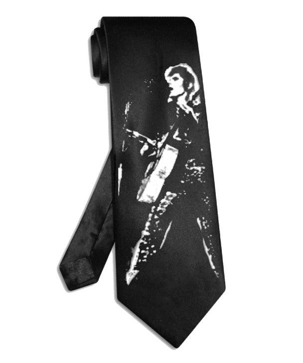 David Bowie necktie satin silk black tie