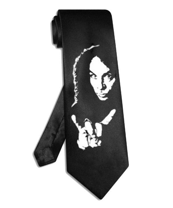 Dio Ronnie James necktie black satin silk tie
