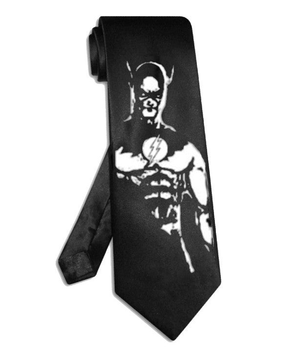 The Flash necktie black satin silk DC superhero tie