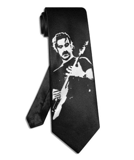 Frank Zappa Krawatte aus schwarzem Satinseide