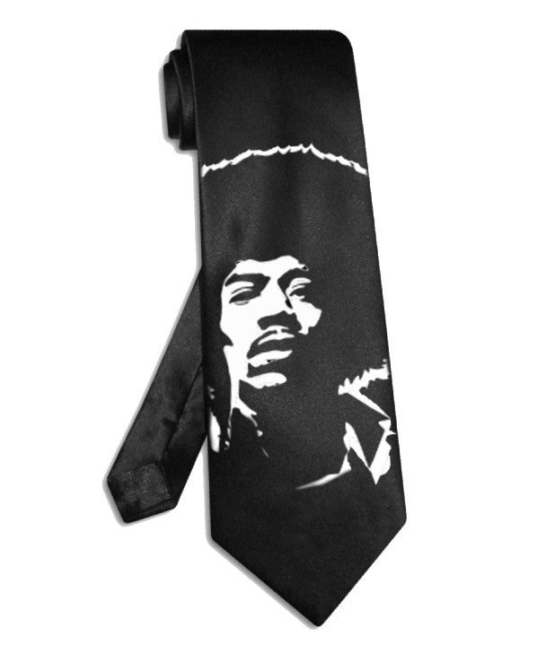 Cravate double guitare Led Zeppelin Jimmy Page, cravate en satin de soie noir peinte à la main