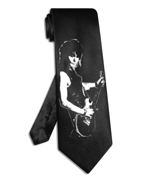 Joan Jett Krawatte aus schwarzem Satinseide