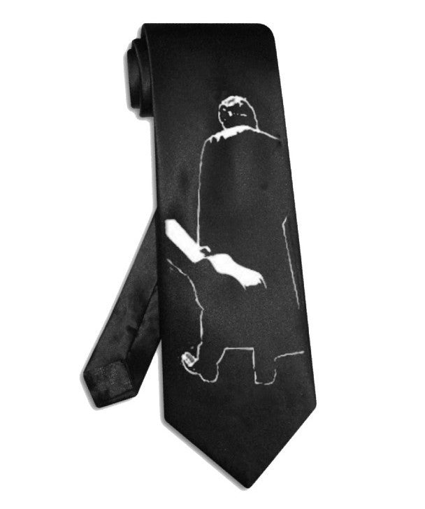 Johnny Cash walking with guitar necktie black satin silk tie