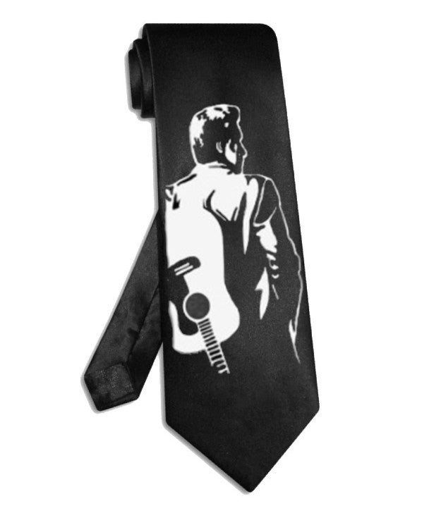 Cravate double guitare Led Zeppelin Jimmy Page, cravate en satin de soie noir peinte à la main