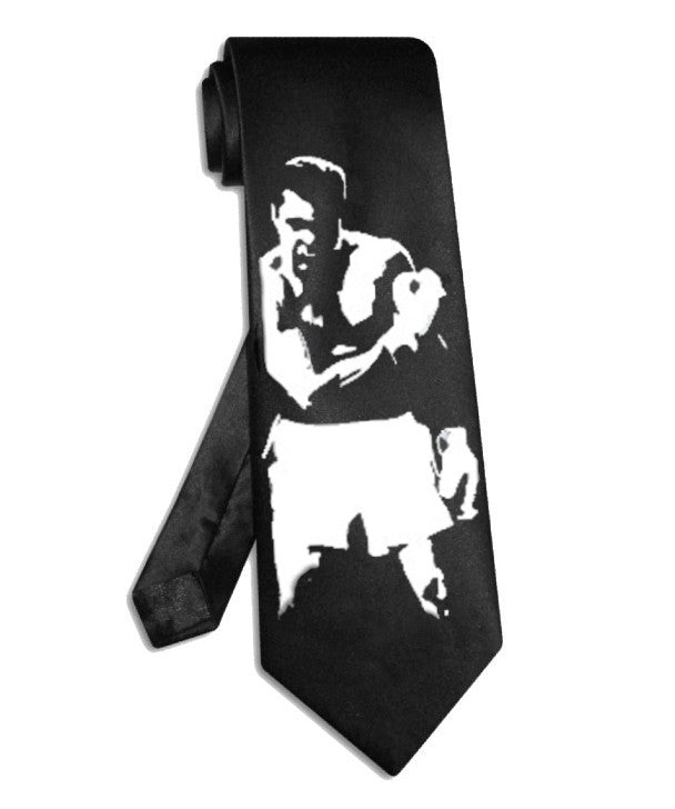 Muhammad Ali tie black satin silk necktie