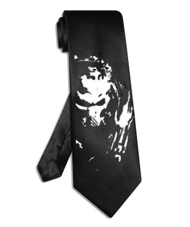 Predator tie black satin silk alien necktie