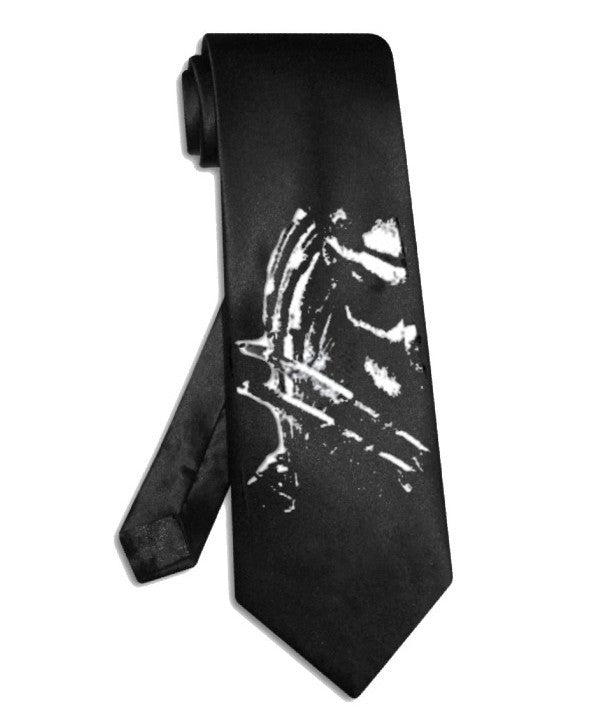 Predator necktie black satin silk alien tie