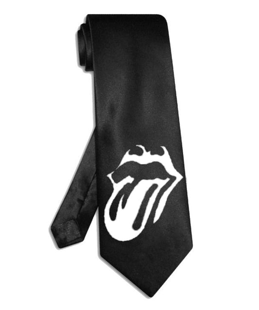 Die Rolling Stones Zunge und Lippen Krawatte aus schwarzem Satinseidenstoff