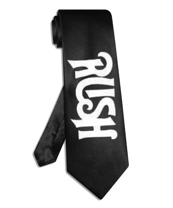 Krawatte mit Rush-Bandlogo, schwarze Satinseide