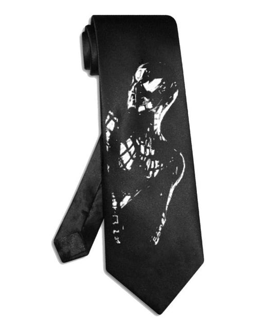 Cravate noire en satin de soie Xenomorph Alien