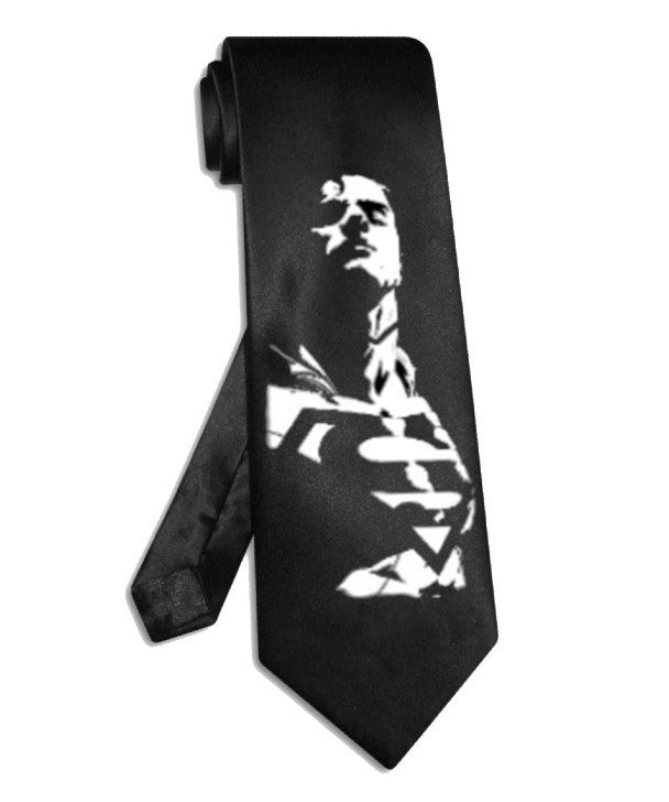 Superman tie black satin silk necktie