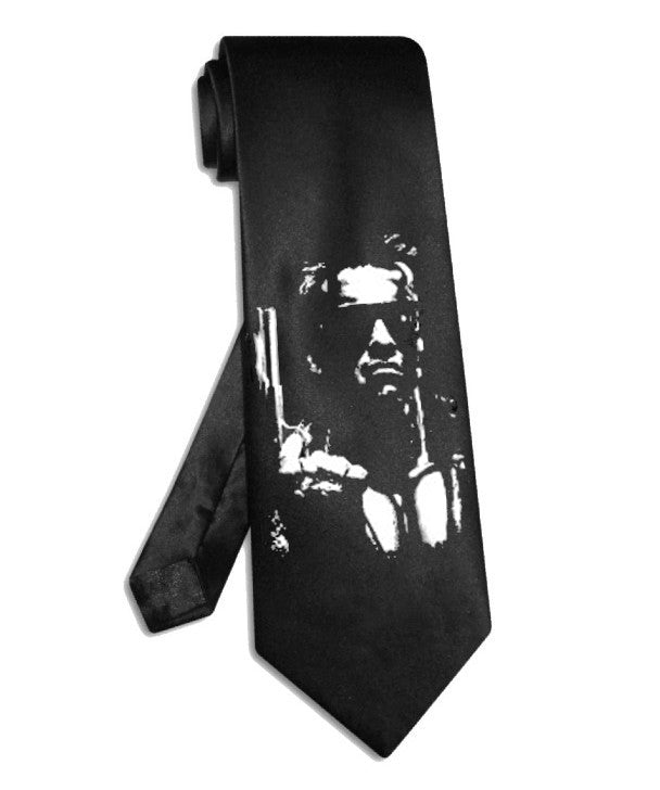 The Terminator tie black satin silk Arnold Schwarzenegger necktie
